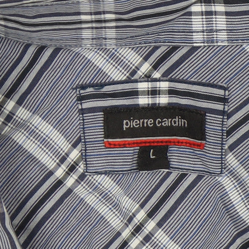 Pierre Cardin Men's Blue Check Long Sleeve Button-Up Shirt L