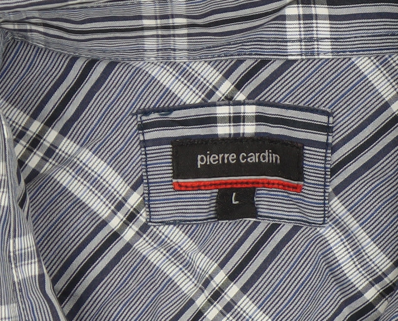 Pierre Cardin Men's Blue Check Long Sleeve Button-Up Shirt L
