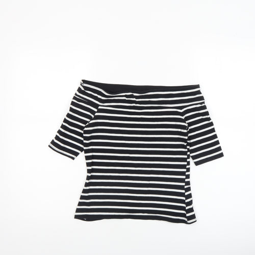 River Island Women’s Black Striped Off Shoulder Cotton T-Shirt Size 8