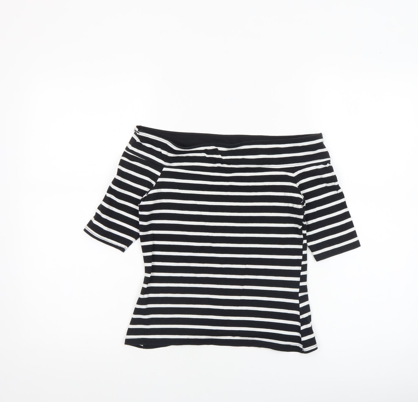 River Island Women’s Black Striped Off Shoulder Cotton T-Shirt Size 8