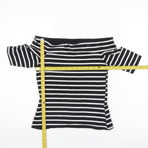 River Island Women’s Black Striped Off Shoulder Cotton T-Shirt Size 8