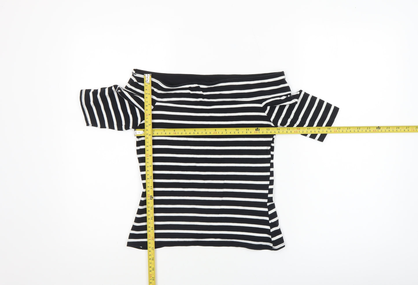 River Island Women’s Black Striped Off Shoulder Cotton T-Shirt Size 8