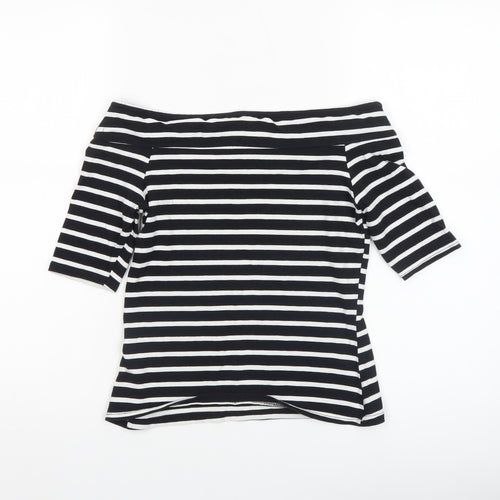 River Island Women’s Black Striped Off Shoulder Cotton T-Shirt Size 8