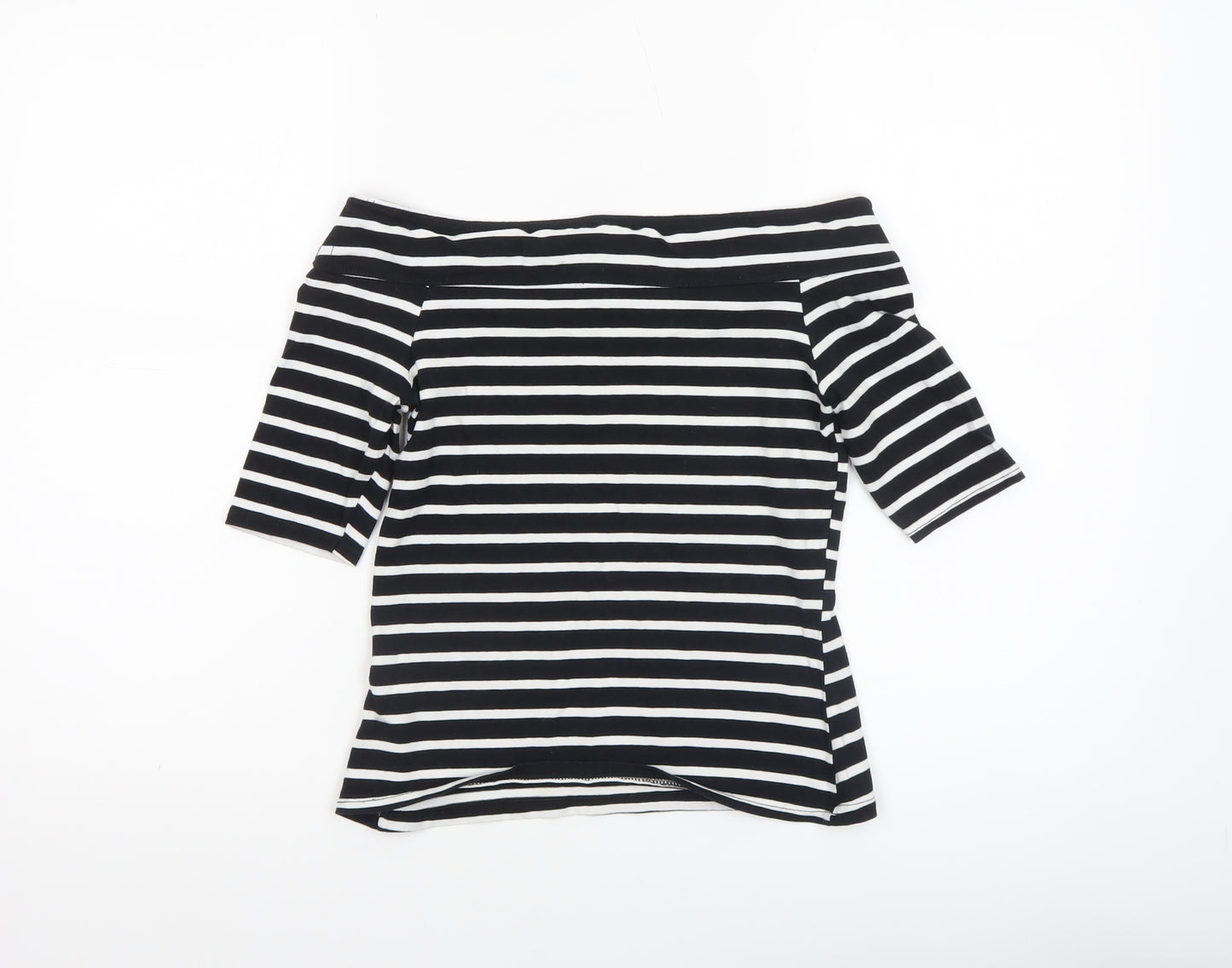 River Island Women’s Black Striped Off Shoulder Cotton T-Shirt Size 8