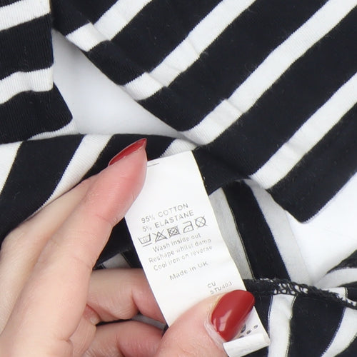 River Island Women’s Black Striped Off Shoulder Cotton T-Shirt Size 8