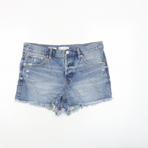 MNG Womens Blue Size 12 High Rise Cut-Off Denim Shorts
