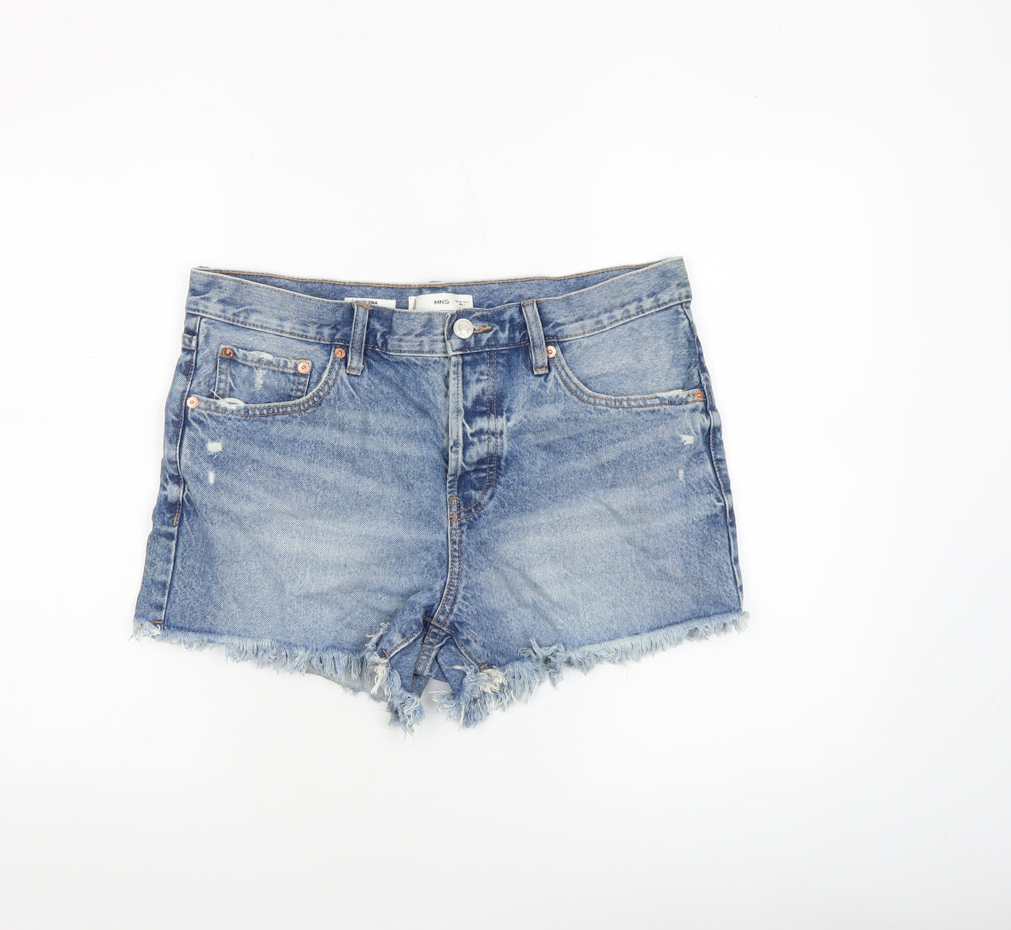 MNG Womens Blue Size 12 High Rise Cut-Off Denim Shorts