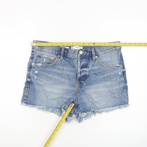 MNG Womens Blue Size 12 High Rise Cut-Off Denim Shorts