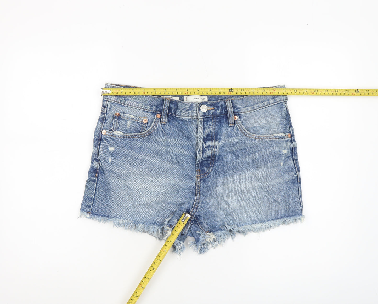 MNG Womens Blue Size 12 High Rise Cut-Off Denim Shorts
