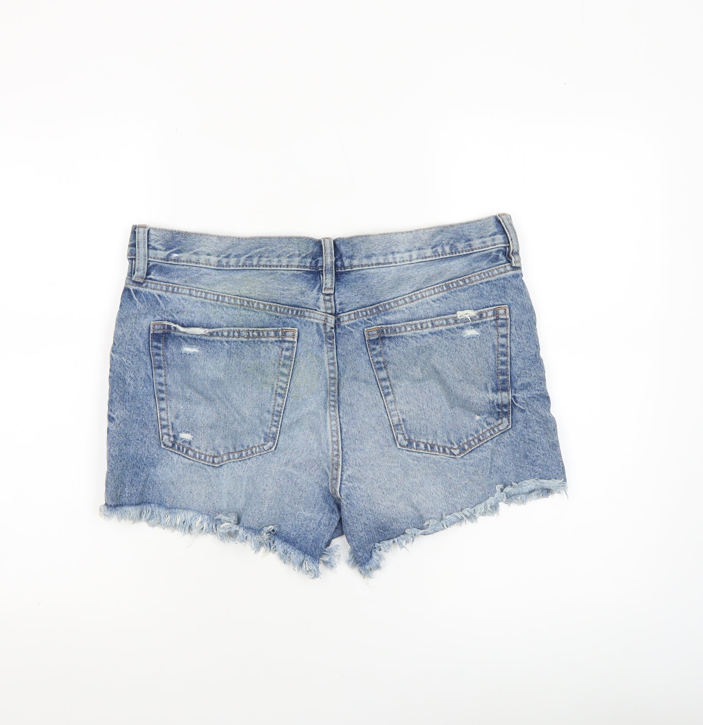 MNG Womens Blue Size 12 High Rise Cut-Off Denim Shorts