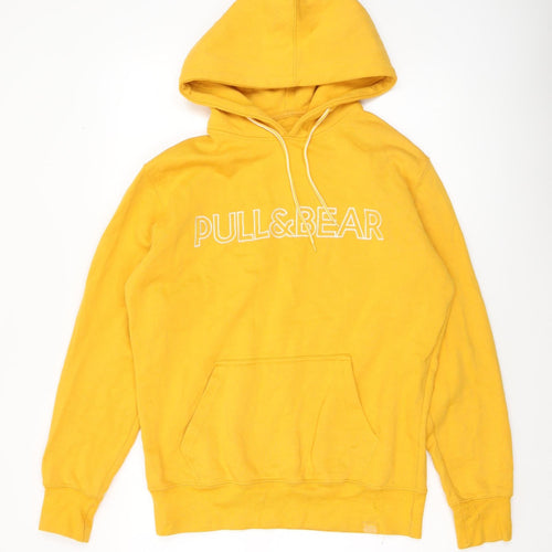 Pull & Bear Men Yellow Pullover Hoodie S Regular Fit