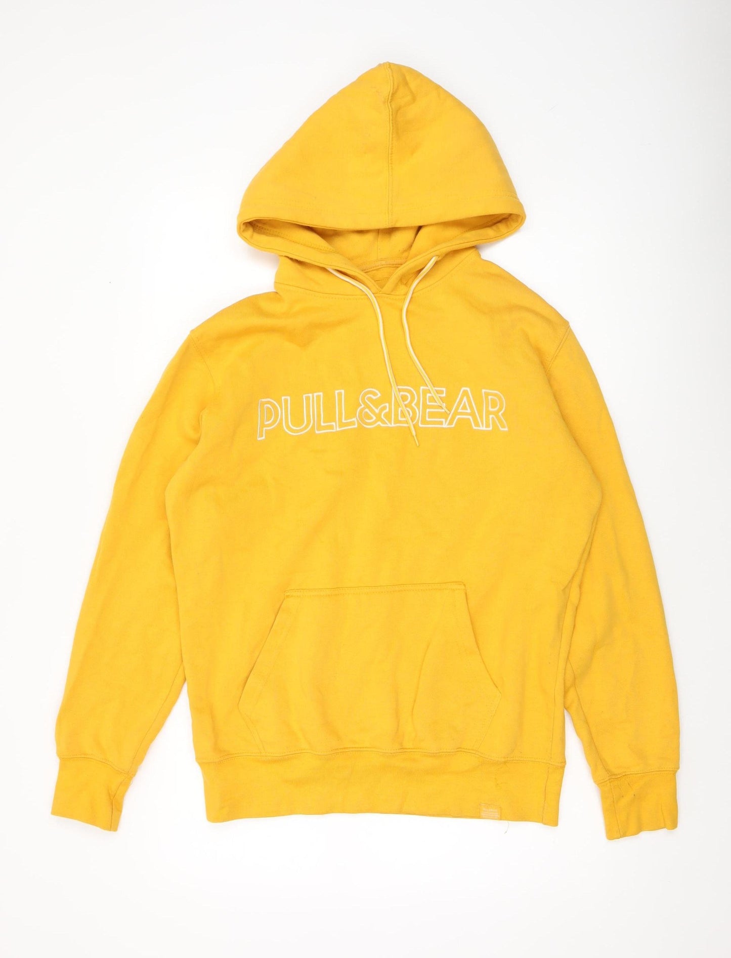 Pull & Bear Men Yellow Pullover Hoodie S Regular Fit