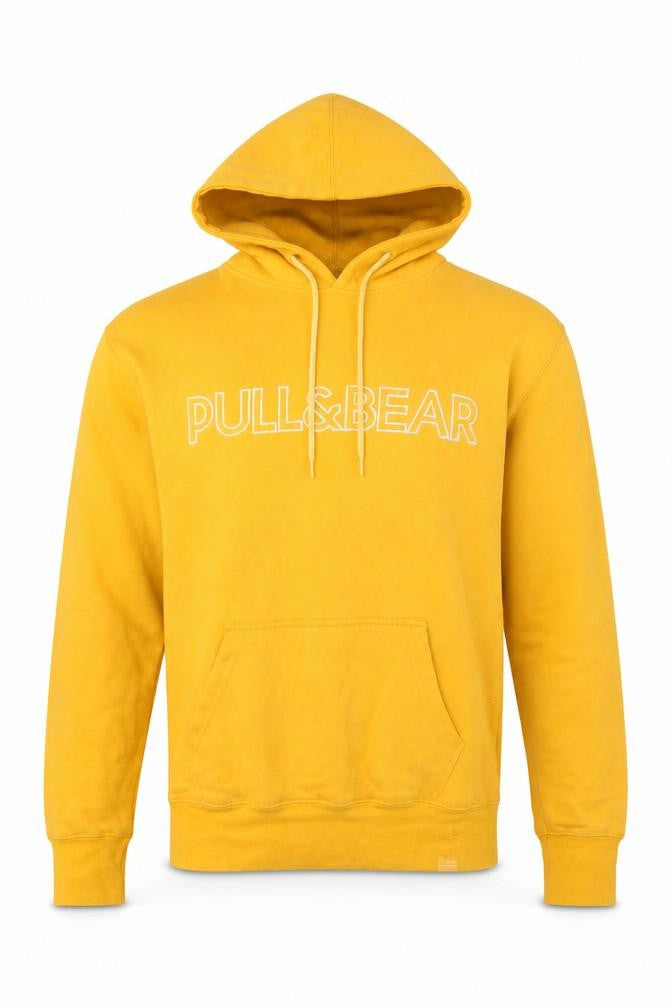 Pull&Bear Men Yellow Pullover Hoodie S Regular Fit