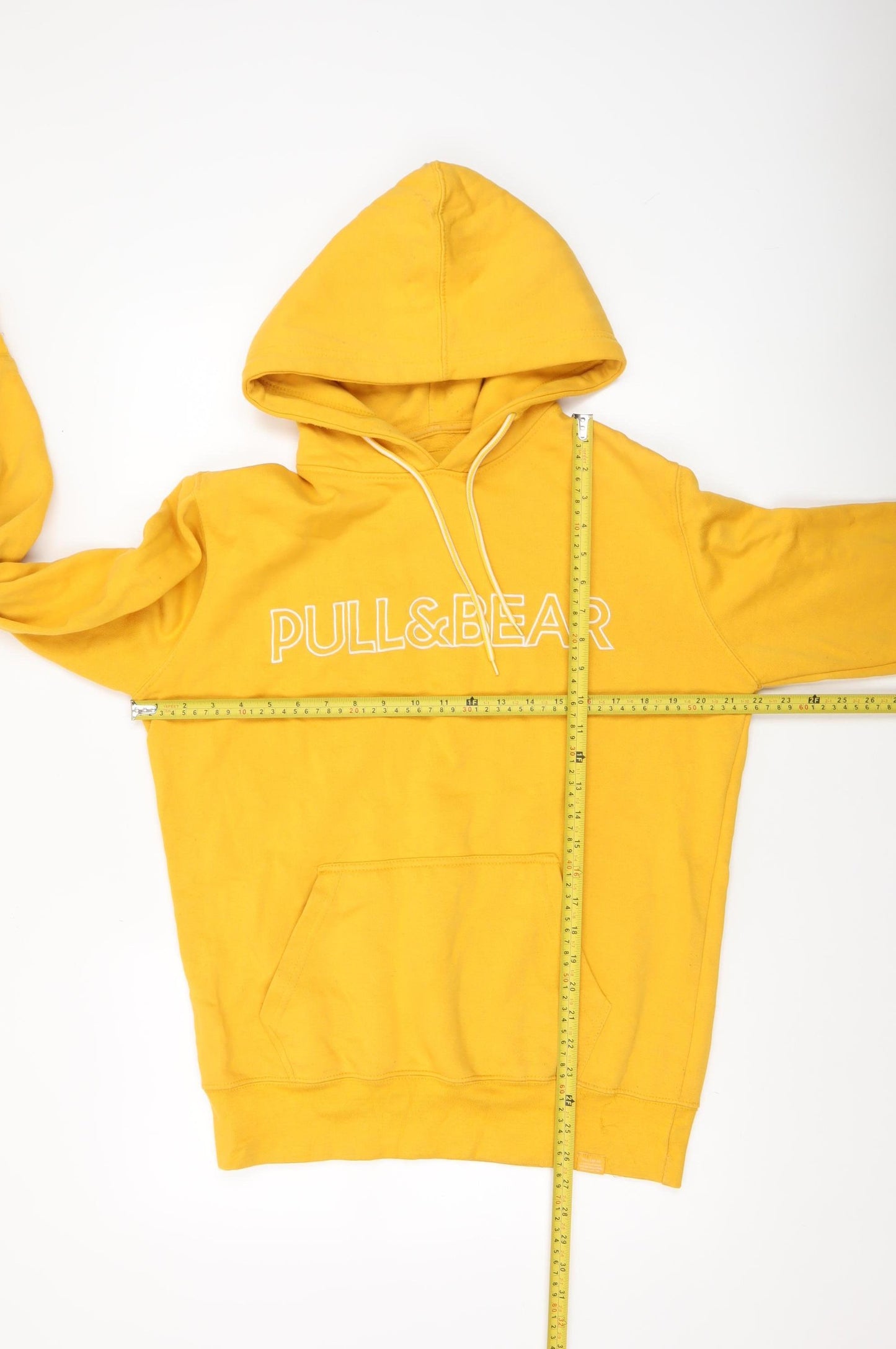 Pull & Bear Men Yellow Pullover Hoodie S Regular Fit