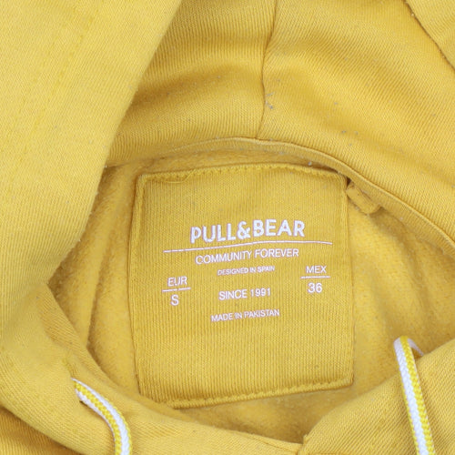 Pull & Bear Men Yellow Pullover Hoodie S Regular Fit