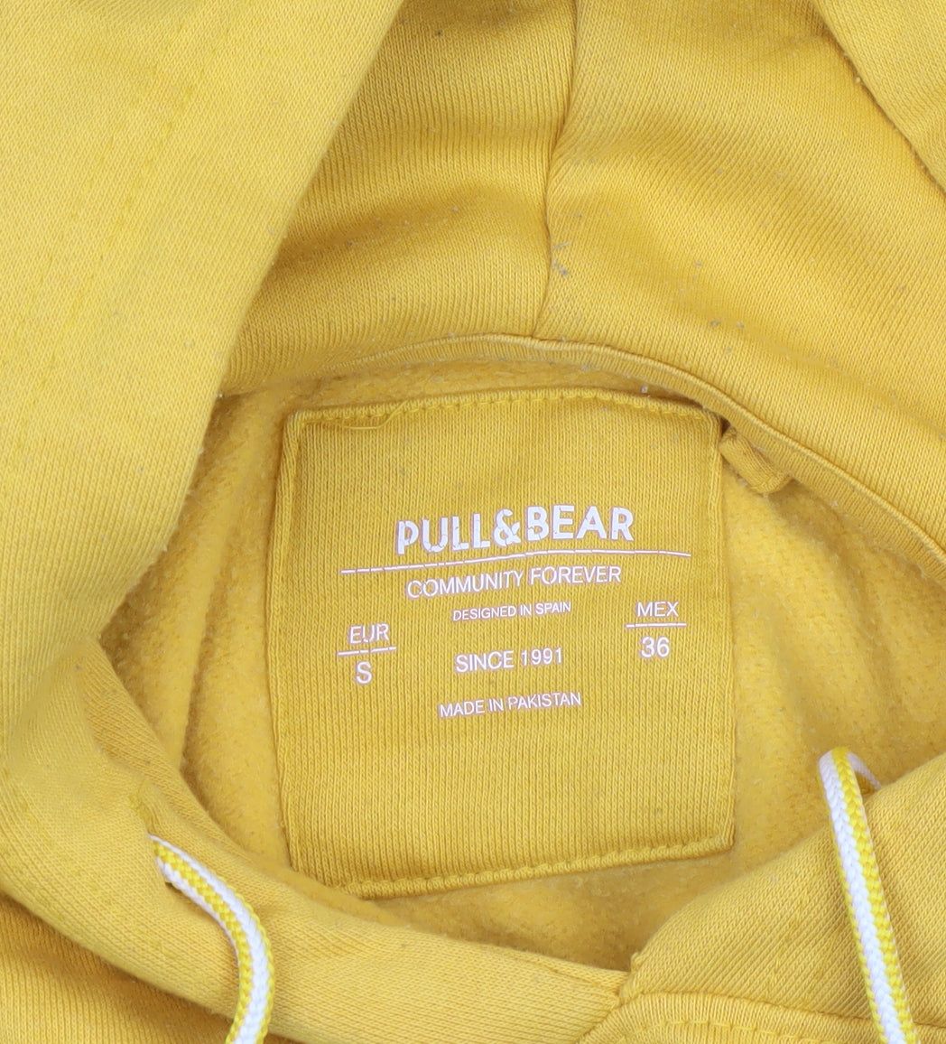 Pull & Bear Men Yellow Pullover Hoodie S Regular Fit