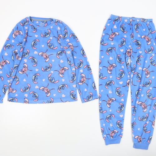 Disney Girls Blue Lilo & Stitch Fleece Pyjama Set 8-9 Years Long Sleeve