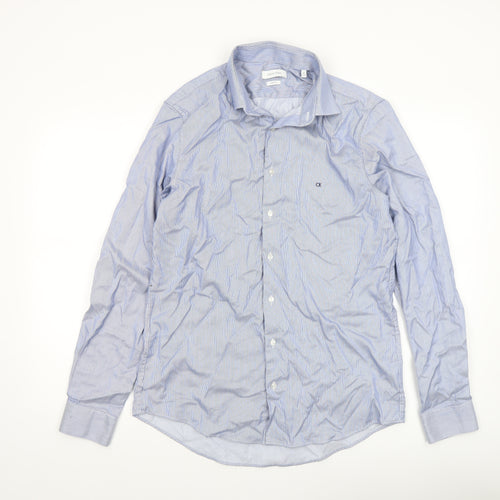 Calvin Klein Men's Blue Slim Fit Long Sleeve Striped Button-Up Shirt Size 15.75