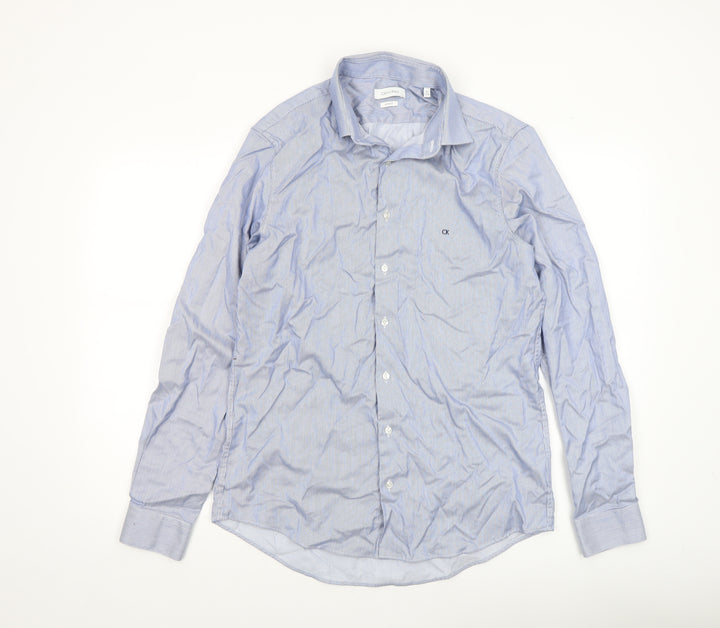 Calvin Klein Men's Blue Slim Fit Long Sleeve Striped Button-Up Shirt Size 15.75