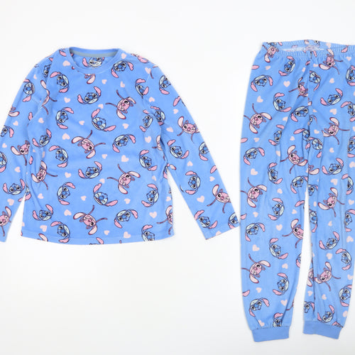 Disney Girls Blue Stitch Fleece Long Sleeve Pyjama Set 8-9 Years