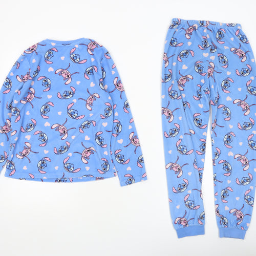 Disney Girls Blue Stitch Fleece Long Sleeve Pyjama Set 8-9 Years