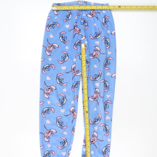Disney Girls Blue Stitch Fleece Long Sleeve Pyjama Set 8-9 Years