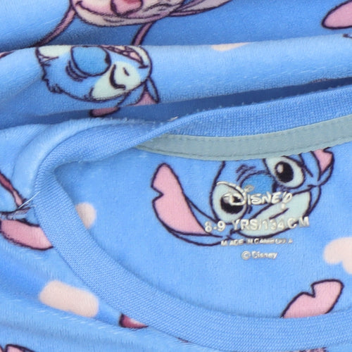 Disney Girls Blue Stitch Fleece Long Sleeve Pyjama Set 8-9 Years