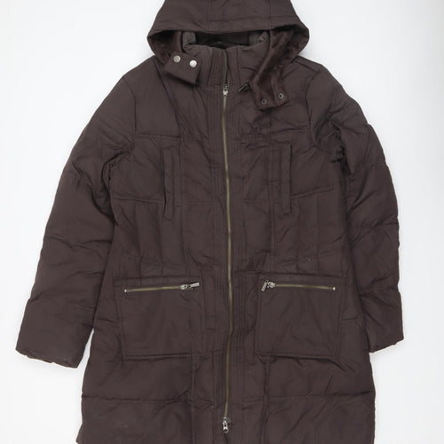 John Lewis Women's Brown Long Hooded Puffer Coat Size 16