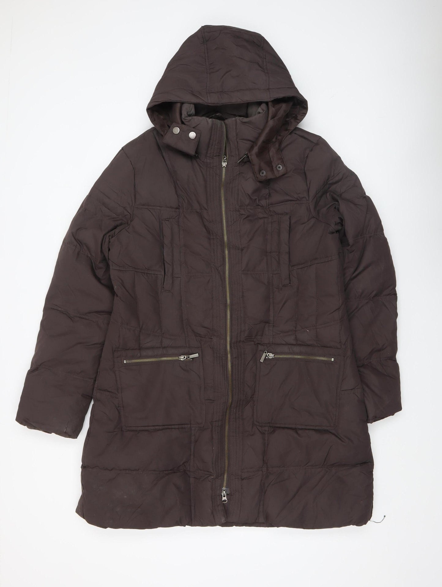 John Lewis Women's Brown Long Hooded Puffer Coat Size 16