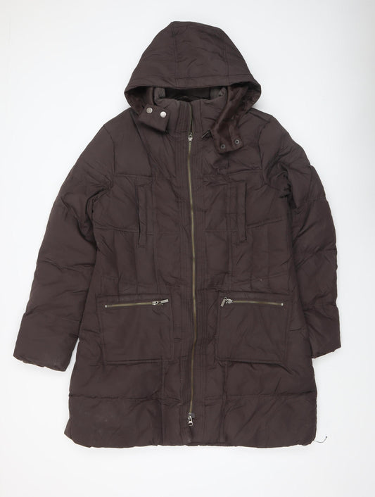 John Lewis Women's Brown Long Hooded Puffer Coat Size 16