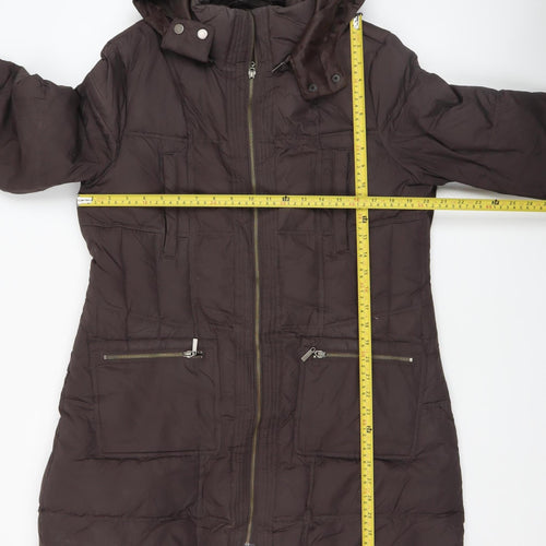 John Lewis Women's Brown Long Hooded Puffer Coat Size 16