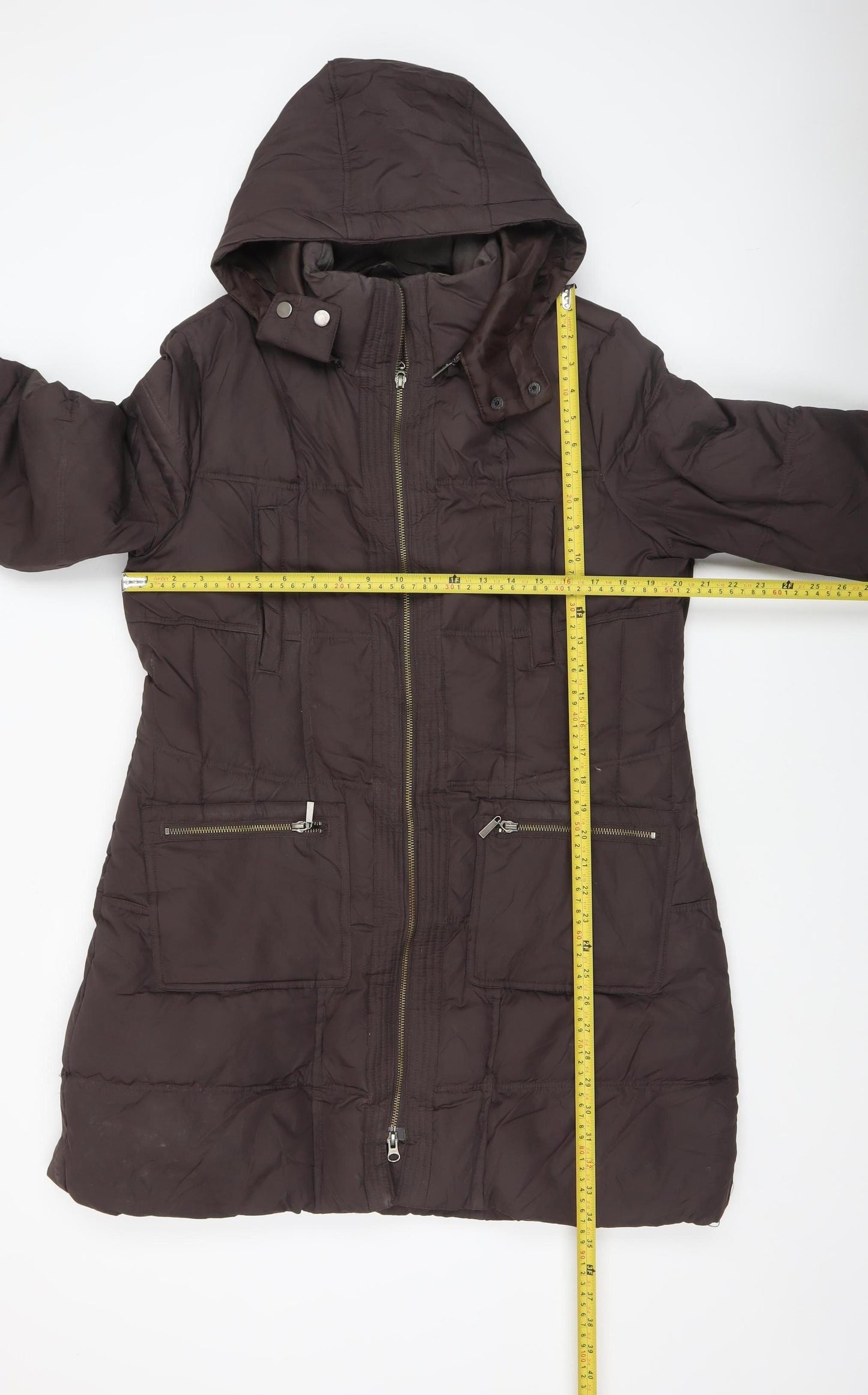 John Lewis Women's Brown Long Hooded Puffer Coat Size 16