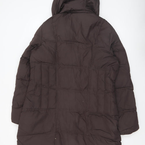 John Lewis Women's Brown Long Hooded Puffer Coat Size 16