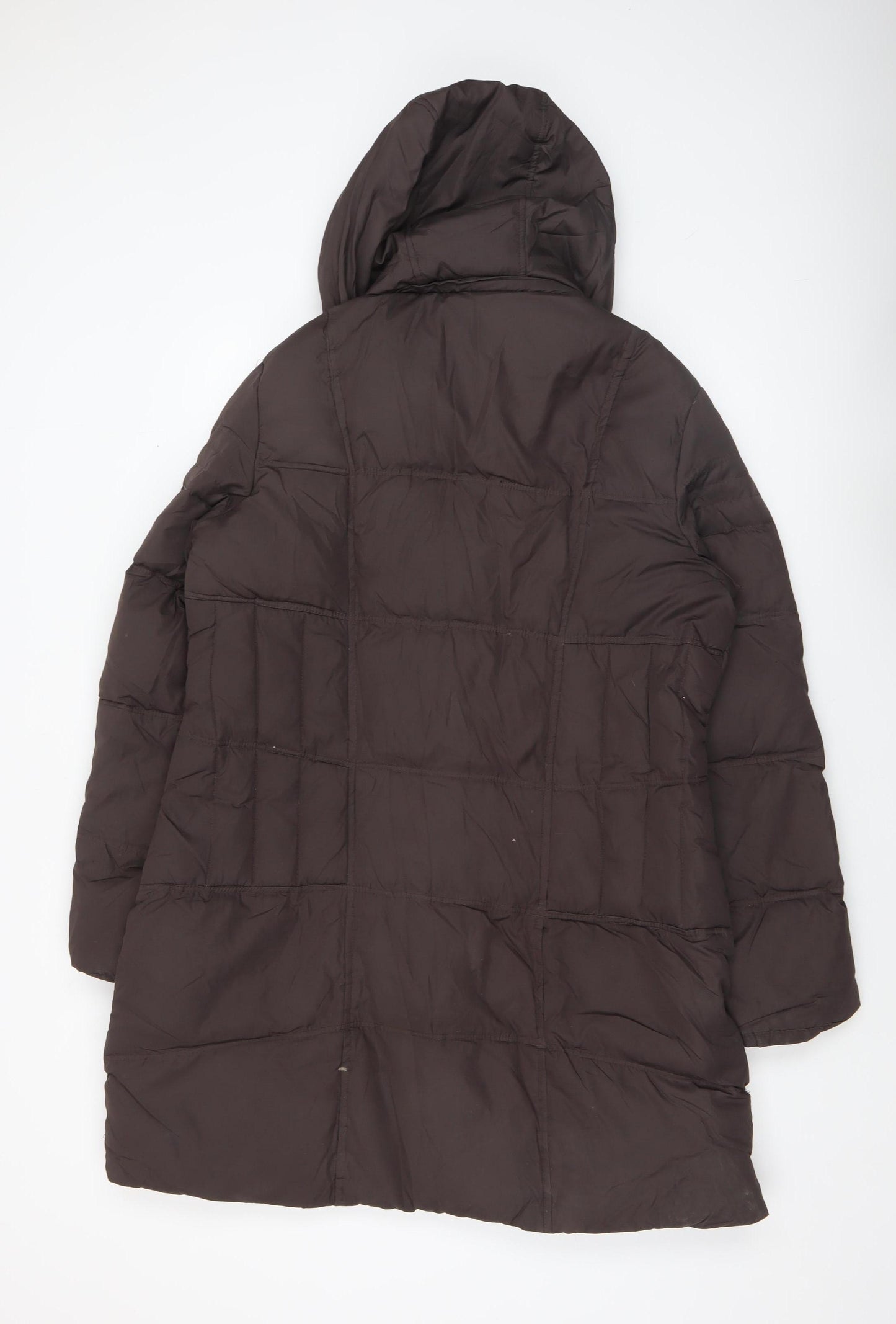 John Lewis Women's Brown Long Hooded Puffer Coat Size 16