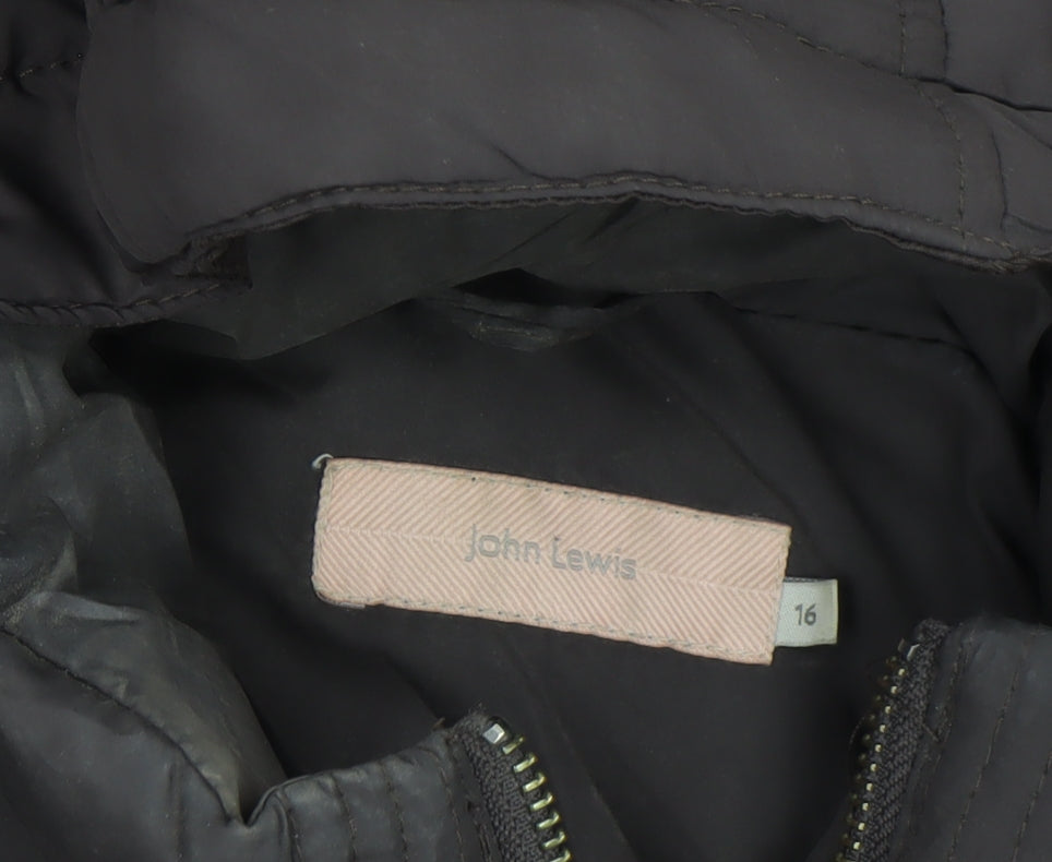 John Lewis Women's Brown Long Hooded Puffer Coat Size 16
