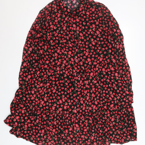 Stradivarius Women’s Black Floral Shirt Dress Size 10 Viscose