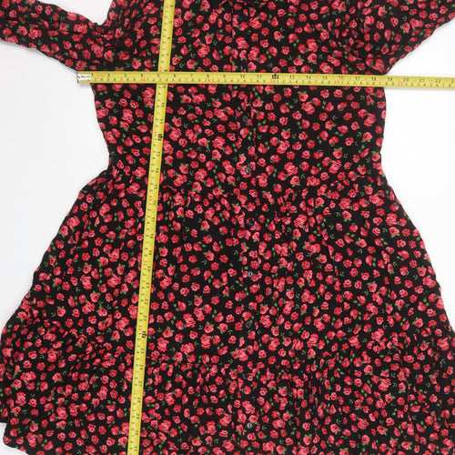 Stradivarius Women’s Black Floral Shirt Dress Size 10 Viscose