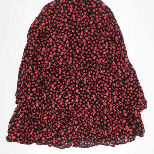 Stradivarius Women’s Black Floral Shirt Dress Size 10 Viscose