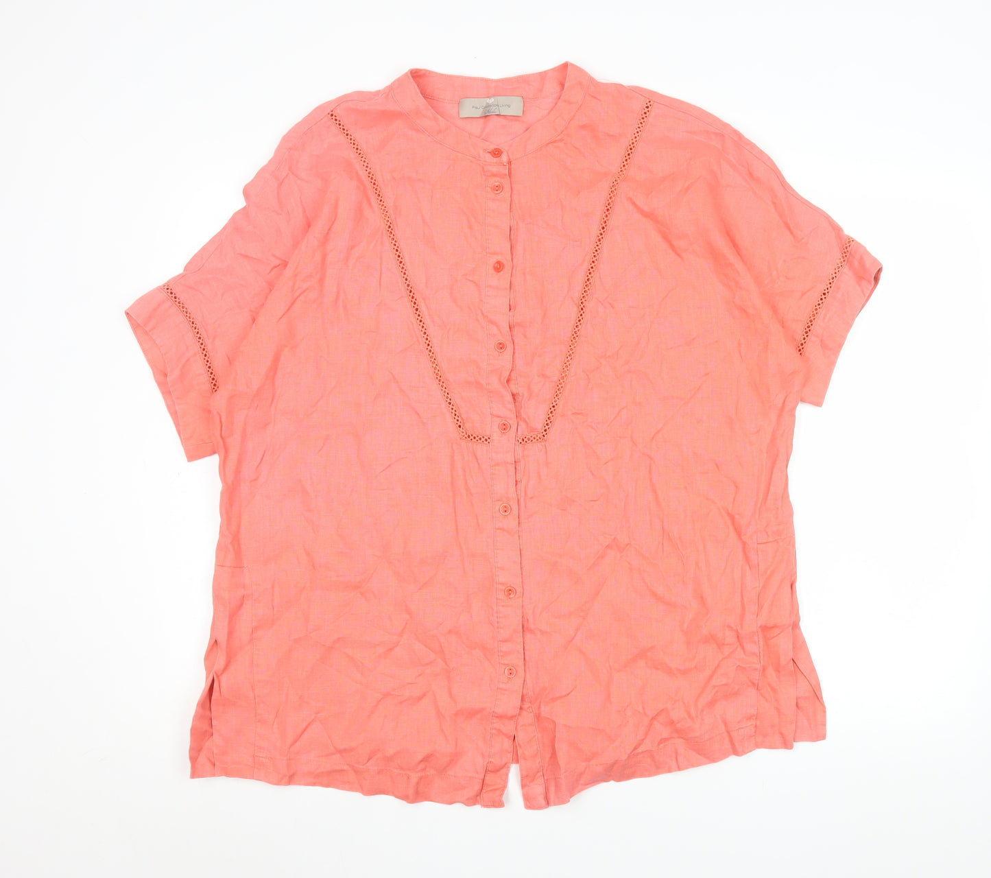 Paul Costelloe Living Men’s Coral Linen Button-Up Shirt M Classic Summer