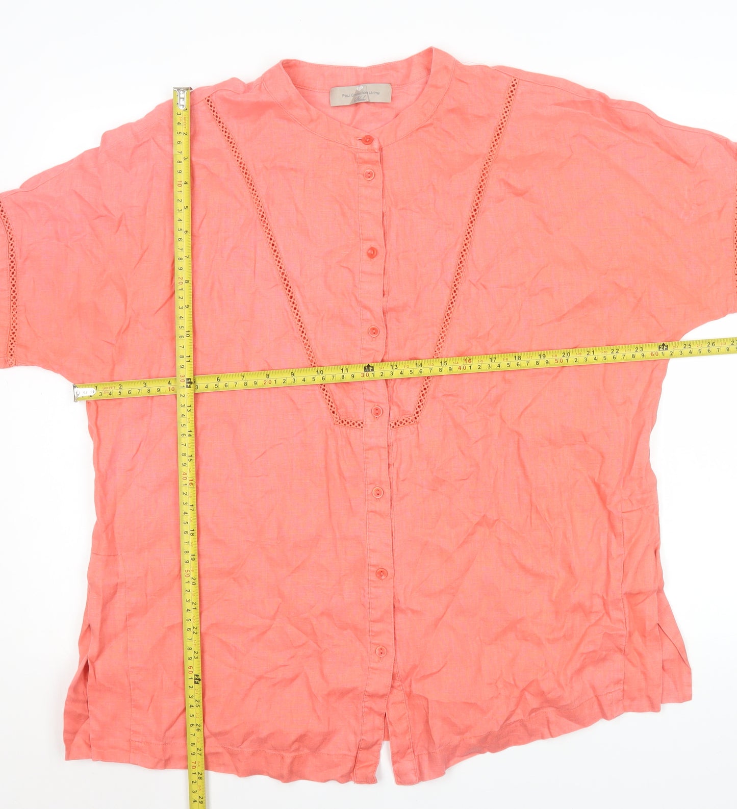 Paul Costelloe Living Men’s Coral Linen Button-Up Shirt M Classic Summer