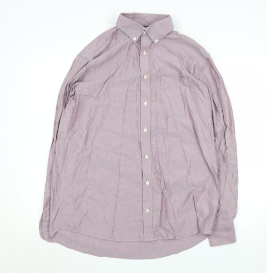 Marks and Spencer Men's Purple Regular Fit 100% Cotton Long Sleeve Dress Shirt 42cm Collar