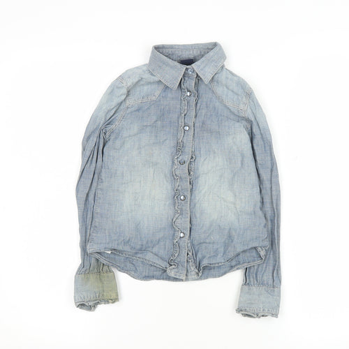 GapKids Girls Blue Denim Button-Up Ruffle Shirt Long Sleeve 7 Years