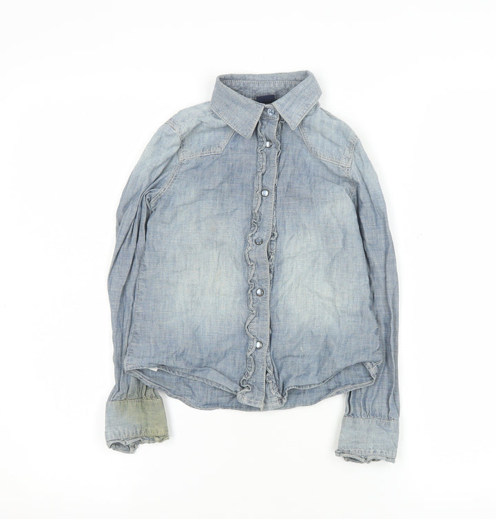 GapKids Girls Blue Denim Button-Up Ruffle Shirt Long Sleeve 7 Years