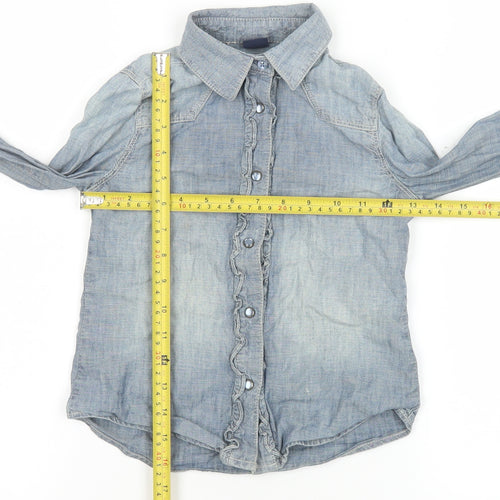 GapKids Girls Blue Denim Button-Up Ruffle Shirt Long Sleeve 7 Years