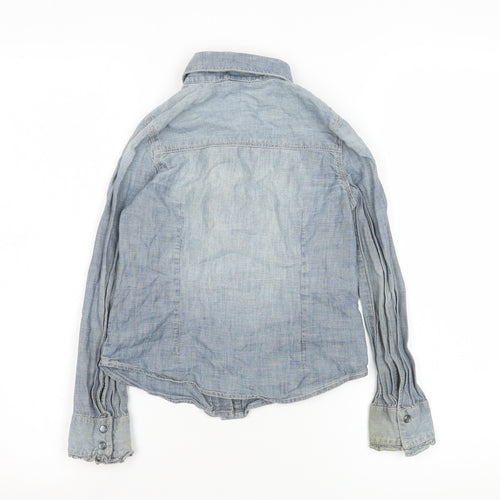 GapKids Girls Blue Denim Button-Up Ruffle Shirt Long Sleeve 7 Years