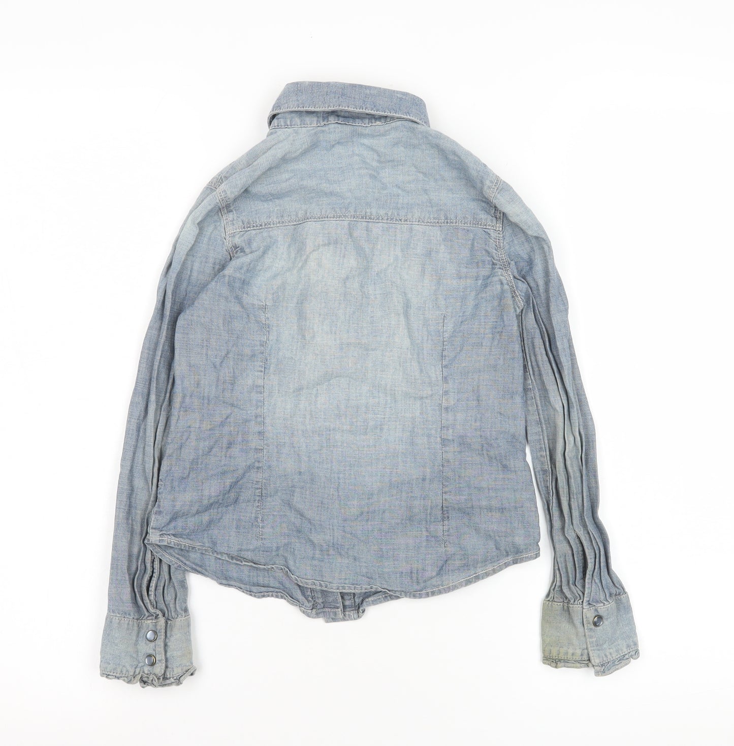 GapKids Girls Blue Denim Button-Up Ruffle Shirt Long Sleeve 7 Years