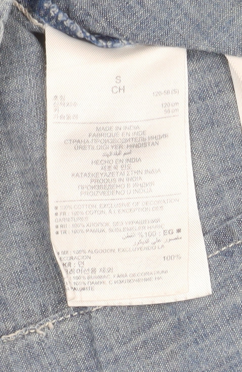 GapKids Girls Blue Denim Button-Up Ruffle Shirt Long Sleeve 7 Years