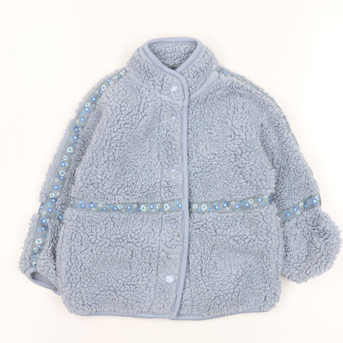 Leigh Tucker Willow Blue Fleece Baby Jacket 12-18 Months Lined Floral Trim