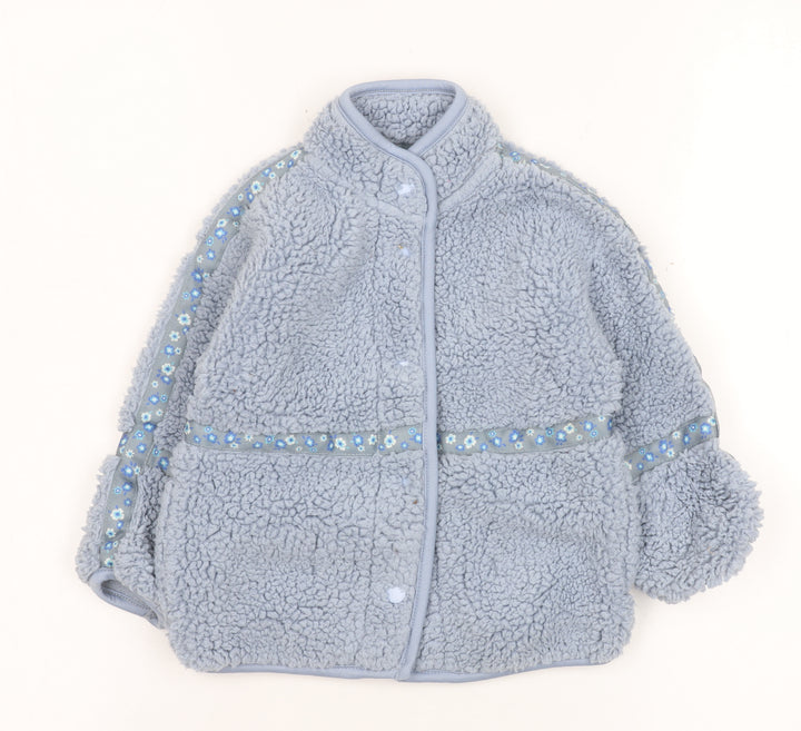 Leigh Tucker Willow Blue Fleece Baby Jacket 12-18 Months Lined Floral Trim