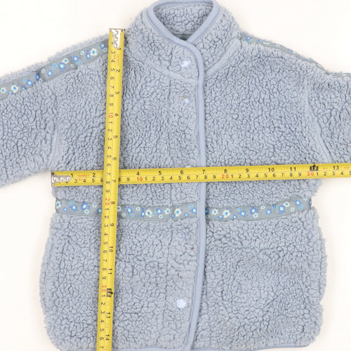 Leigh Tucker Willow Blue Fleece Baby Jacket 12-18 Months Lined Floral Trim